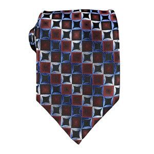 Platinum Designs Men's Necktie 100% Silk 4" x 59.5" Blue Red Geometric Tie